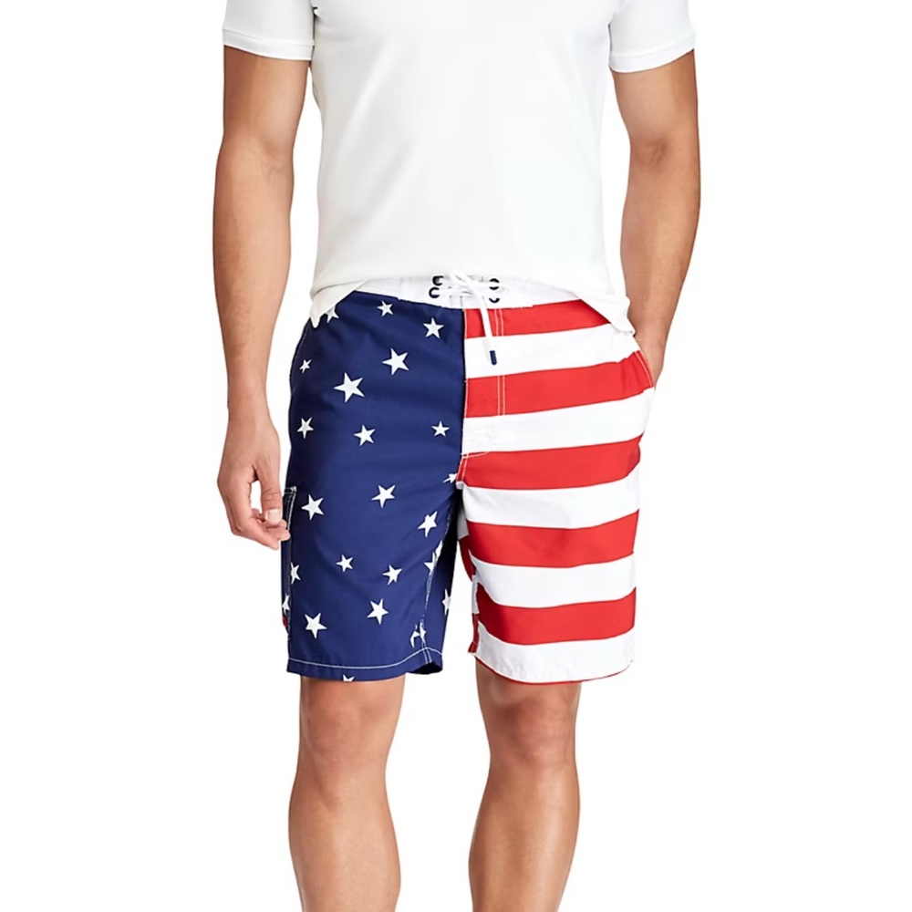 Polo Ralph Lauren Red White Blue American Flag Swim Trunks Men’s Size Small